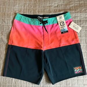 NWT, Men’s Swim Board Shorts Billabong Recycler Fifty50 Fade Pro, Tie waist, 31